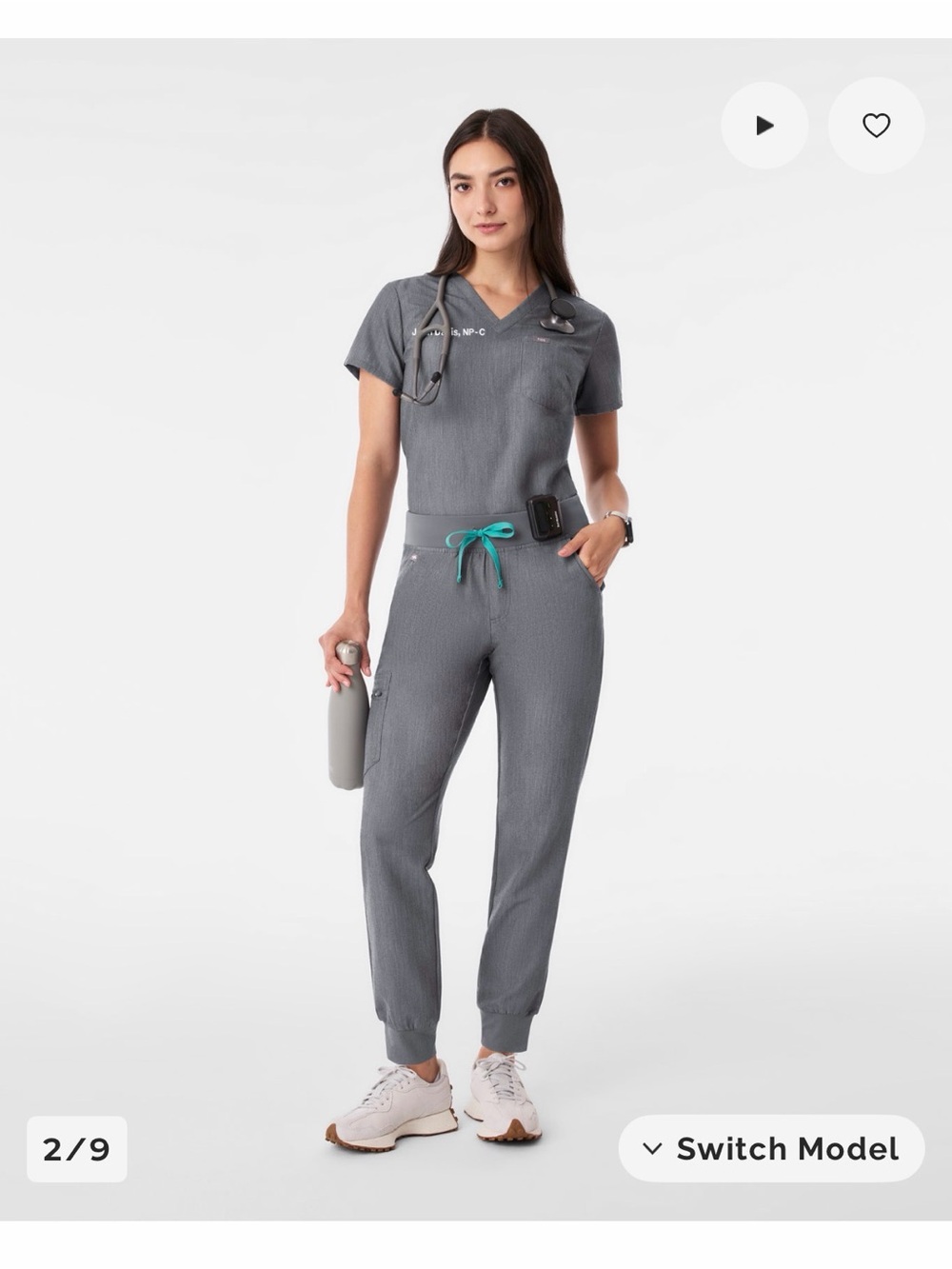 FIGS Catarina Scrub Top + Zamora Jogger Scrub Pants Set - Graphite